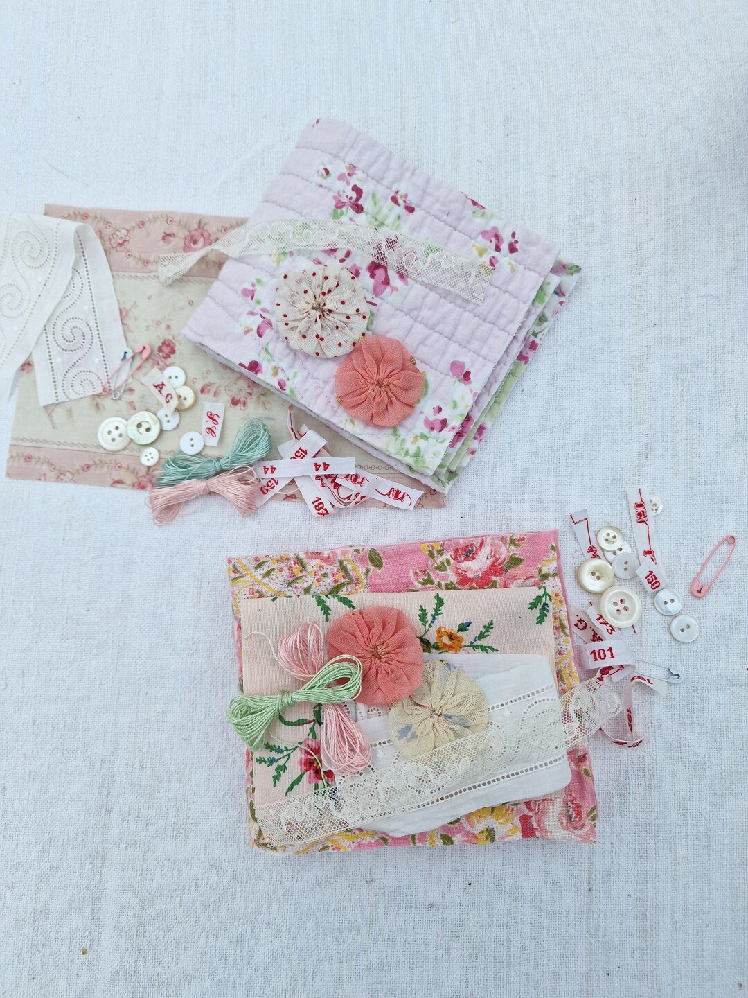 Needle Book Kit Needle Case Kit Pretty Quilt Pieces Lace Etsy