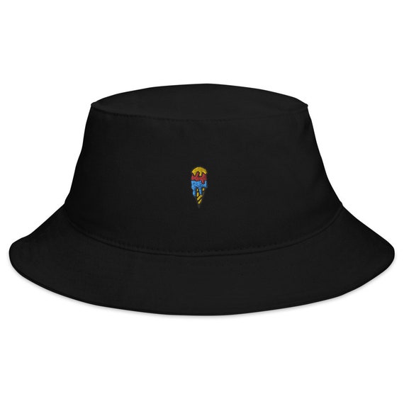 Bucket Hat Ice Cream Cone Embroidered to Order 100% Cotton Twill Black  White Fishing Summer Hat for Men and Women 
