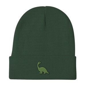 NEW Beanie - Green Dinosaur | Embroidered to Order | Warm Slouchy Cuffed Knit Winter Cap Hat for Men and Women