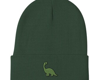 NEW Beanie - Green Dinosaur | Embroidered to Order | Warm Slouchy Cuffed Knit Winter Cap Hat for Men and Women