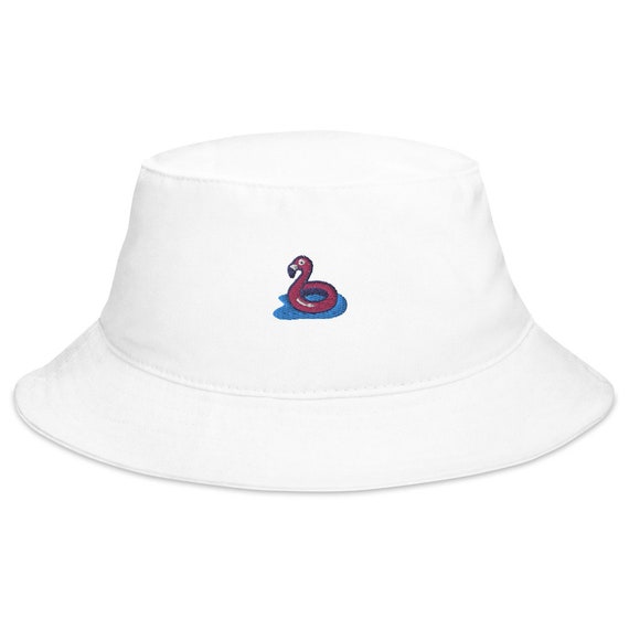 Bucket Hat - Flamingo Floaty | Embroidered to Order | 100% Cotton Twill Black White Fishing Summer Hat for Men and Women