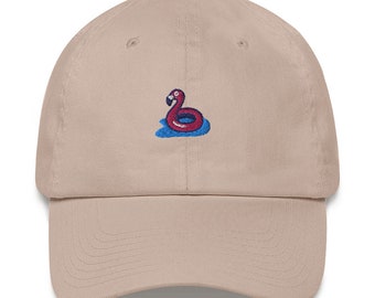Dad Hat - Flamingo Floaty | Embroidered to Order | Unstructured Low-Profile 6 Panel Chino Cotton Baseball Cap for Men/Women