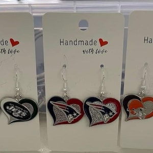 Handmade NFL Team Heart Earrings | Game Day Jewelry | Football Fan Gift | Lightweight Dangle Earrings | Custom Team Colors Available