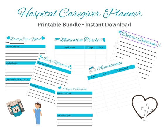 Hospital Caregiver Planner Printable | Medication Log | Doctor Questions | Appointment Planner | Prayer Journal | Instant Download