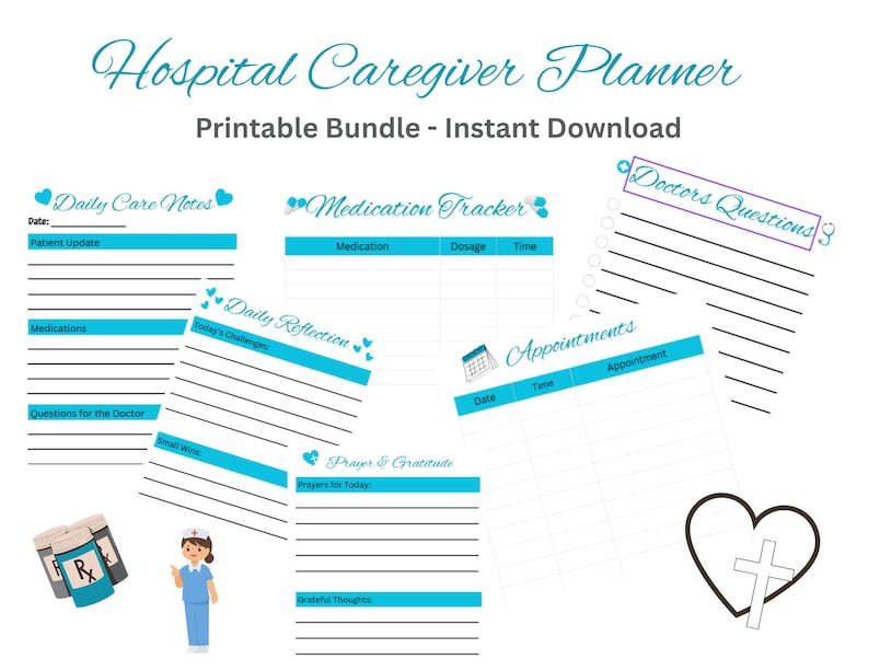Hospital Caregiver Planner Printable | Medication Log | Doctor Questions | Appointment Planner | Prayer Journal | Instant Download image 1