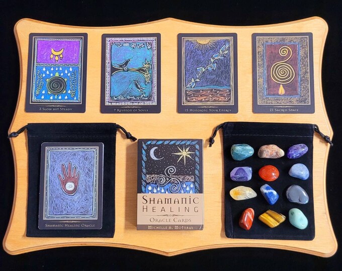 Shamanic Healing Oracle Card Set, Affirmation Deck, Oracle Deck, Divination, 44 Cards, Black Velvet Bag, Quartz Crystal, Tarot, Beginner Set