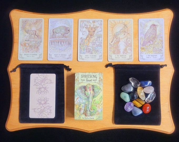 Spirit Song Tarot Deck & Instruction Booklet, Classic Rider-Waite Inspired Tarot Card Deck 78 Cards + Velvet Bag, Beginner Set, Crystals