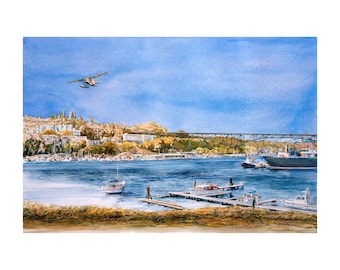 Seaplane Boats Watercolor Painting Lake Union Seattle Gasworks Park Queen Anne Hill
