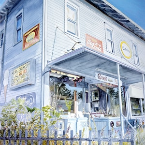 Old Grocery Store Painting Watercolor Olympia Pacific Northwest Art