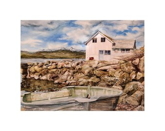 Old House Hood Canal Painting Watercolor Olympic Mountains Union Washington