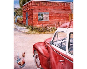 Old Town Painting Watercolor Americana