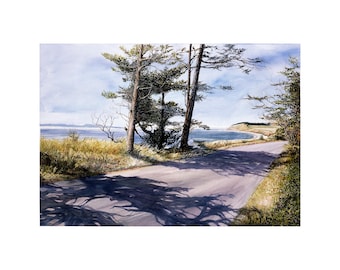 Beach Painting Watercolor Scenic View Coupeville Whidbey Island Art