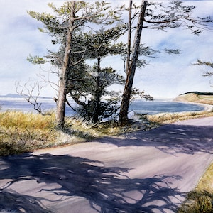Beach Painting Watercolor Scenic View Coupeville Whidbey Island Art