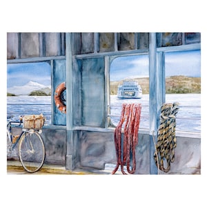 Ferry Boat Painting Watercolor San Juan Islands Mount Baker View image 1