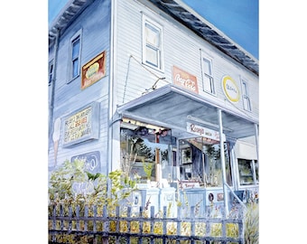 Old Grocery Store Painting Watercolor Olympia Pacific Northwest Art