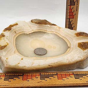 Vintage Hand-Carved Onyx Stone Ashtray | Natural Agate Catchall Dish | Mid-Century Modern Trinket Bowl | Unique Raw Edge Home Decor image 7