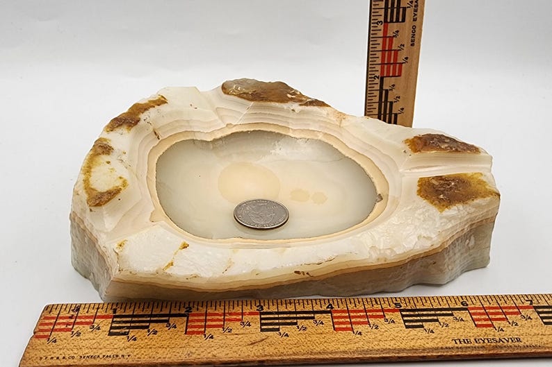 Vintage Hand-Carved Onyx Stone Ashtray | Natural Agate Catchall Dish | Mid-Century Modern Trinket Bowl | Unique Raw Edge Home Decor image 7