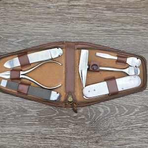 Vintage Hugo Berns Hubeo Multi-Tool Kit Solingen Germany / Leather Zipper Case / Mid Century Gentlemans Tool Set