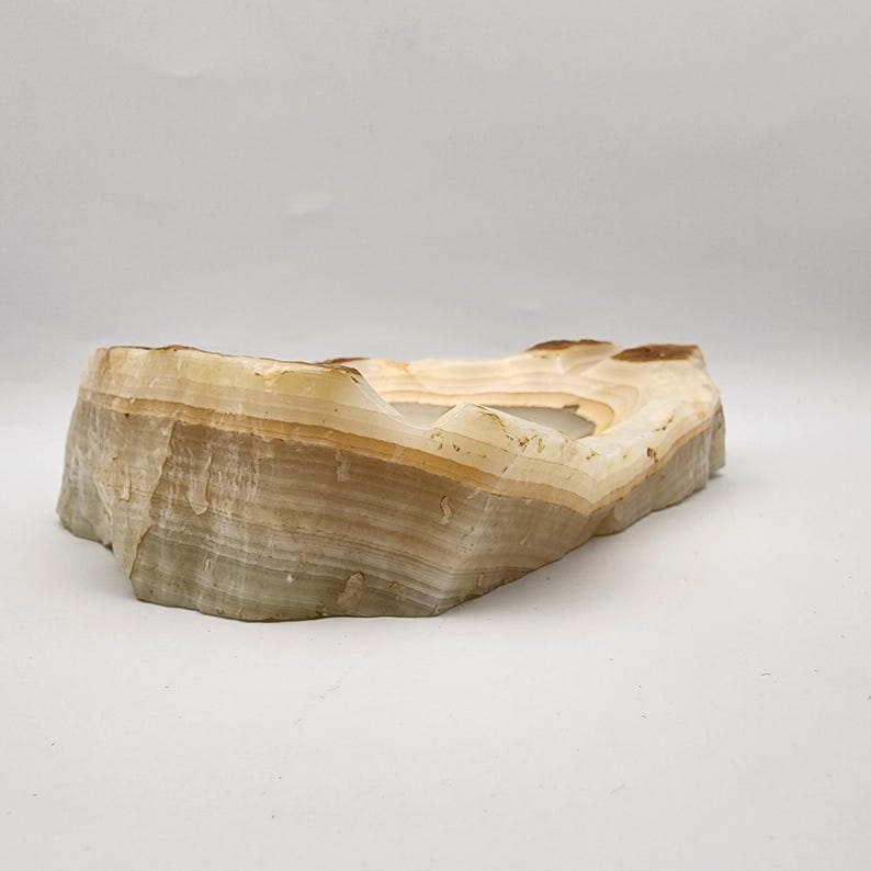 Vintage Hand-Carved Onyx Stone Ashtray | Natural Agate Catchall Dish | Mid-Century Modern Trinket Bowl | Unique Raw Edge Home Decor image 5