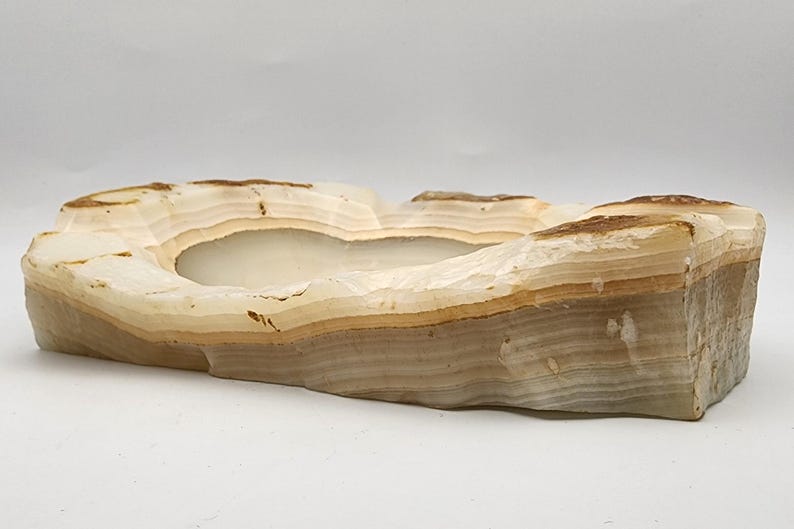 Vintage Hand-Carved Onyx Stone Ashtray | Natural Agate Catchall Dish | Mid-Century Modern Trinket Bowl | Unique Raw Edge Home Decor image 4