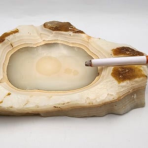 Vintage Hand-Carved Onyx Stone Ashtray | Natural Agate Catchall Dish | Mid-Century Modern Trinket Bowl | Unique Raw Edge Home Decor image 8