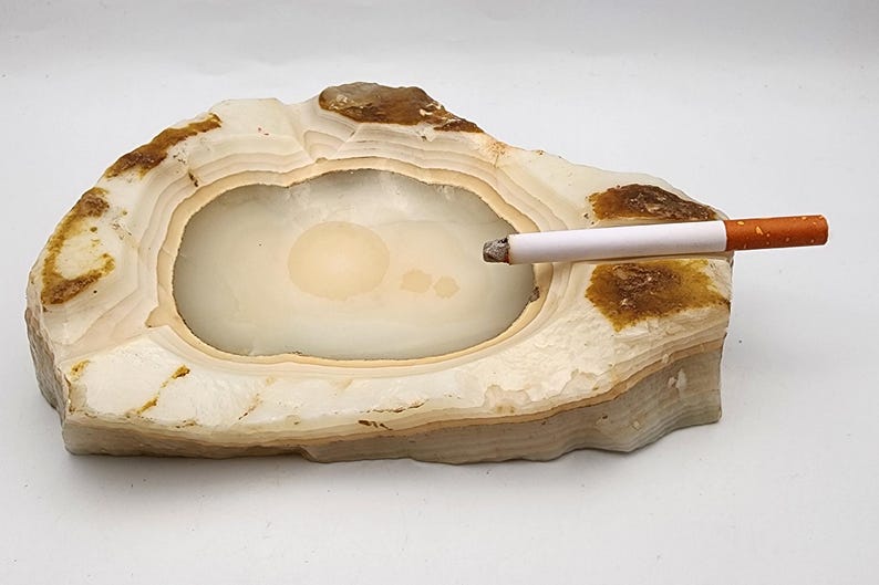 Vintage Hand-Carved Onyx Stone Ashtray | Natural Agate Catchall Dish | Mid-Century Modern Trinket Bowl | Unique Raw Edge Home Decor image 8