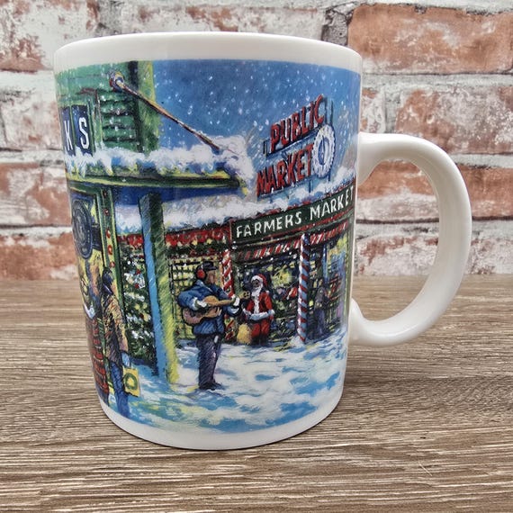 Vintage Starbucks Coffee Pike Place Market Christmas Holiday Mug, Seattle  Winter Scene, Ceramic Collector Cup