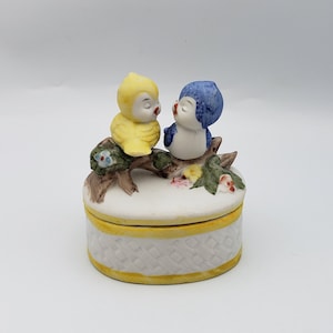 Blue bird / Yellow bird / Bird trinket box / Norleans / Made in Taiwan / Kitsch / Love Birds