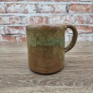 Vintage W N Owen Signed Pine State Pottery Mug Sanford NC Folk Art Stoneware Hand Thrown Tobacco Spit Green Glaze Pottery Coffee Cup 1970s