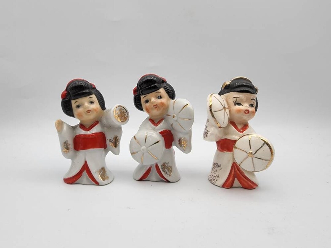 Vintage Geisha Figurines / Set of 3 / Made in Japan / Asian Decor Etsy