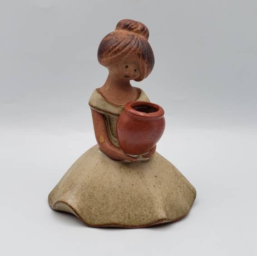 UCTCI Japan Stoneware Figurine Girl With Vase Etsy
