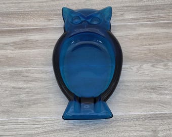 Viking glass owl ashtray blue / Bluenique owl