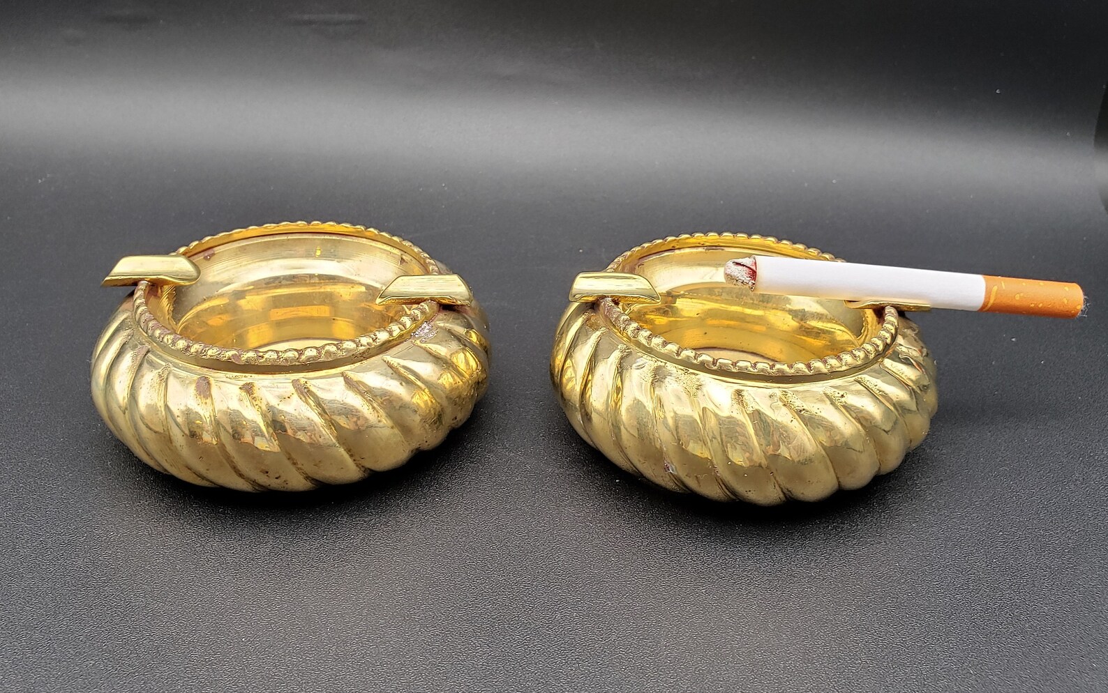 Vintage brass ashtrays Round Made in India Set of 2 Etsy
