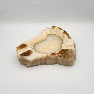 Vintage Hand-Carved Onyx Stone Ashtray | Natural Agate Catchall Dish | Mid-Century Modern Trinket Bowl | Unique Raw Edge Home Decor image 1