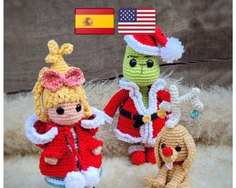 ES/ENG - PDF amigurumi pattern  - “Merry GrinchMas” (El Grinch, Max y Cindy Lou Quien). Merry GrinchMas Bundle, crochet pattern