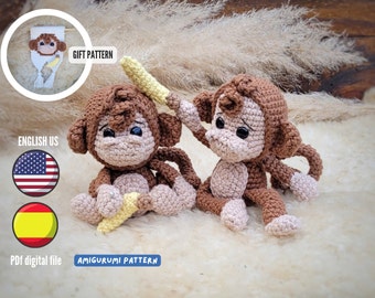 CROCHET PATTERN PDF - Baby Monkeys, amigurumi pattern. Baby Monkey, amigurumi pattern to crochet. Safari and Jungle