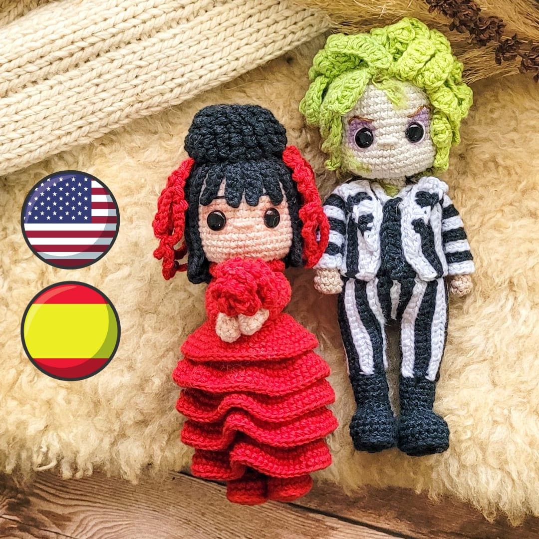 ES/ENG PDF Pattern. Lydia and Beetlejuice, amigurumi pattern crochet