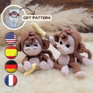 Es/Eng/Deutsch AMIGURUMI PATTERN PDF Baby Monkeys.