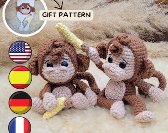 Es/Eng/Deutsch AMIGURUMI PATTERN PDF Baby Monkeys.