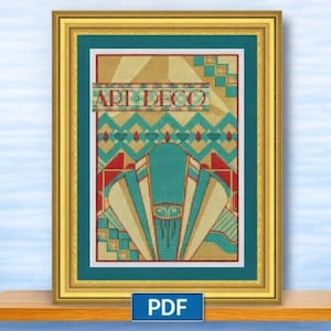 ART DECO Geometric Design - Teal Blue - - Counted Cross Stitch Pattern - PDF Chart