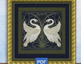 William Morris Swans Cross Stitch Pattern – Art Nouveau Needlework (PDF Pattern)