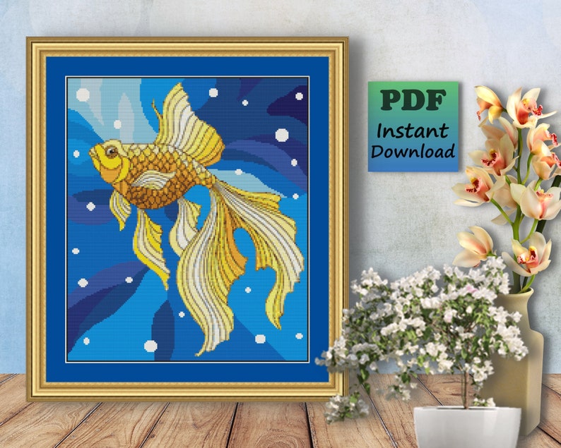 GOLD FISH Counted Cross Stitch PDF Pattern Underwater Instant Etsy