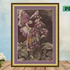 CHILD FAIRY Counted Cross Stitch PDF Pattern, Little Girl Faer Instant Digital Download, Nighttime X Stitch Needlework, Wall Art Home Decor
