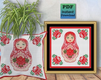 Russian Nesting Doll Cross Stitch Pattern, Babushka Needlework (PDF Pattern)