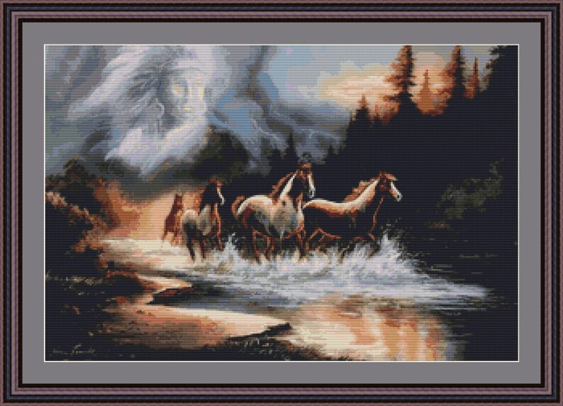 Wild HORSES Counted Cross Stitch PDF Pattern, Native SPIRIT Guide