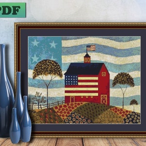 AMERICANA Folk Art - USA Flag - Counted Cross Stitch PDF Pattern - Instant Digital Download - X Stitch Needlework Chart