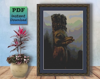 Haida Totem Pole Counted Cross Stitch Pattern: Native Indigenous Art (PDF Pattern)