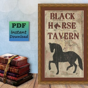 Black Horse Tavern Cross Stitch Pattern: Vintage Trade Sign (PDF Pattern)