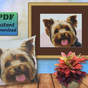 YORKIE DOG Portrait Counted Cross Stitch Digital  PDF Pattern Instant Download X stitch Needlework Yorkshire Terrier Face I Love My Yorkie