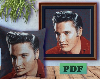 ELVIS PRESLEY Counted Cross Stitch PDF Pattern, The King Of Rock Instant Digital Download, X Stitch Needlework, Wall Art, Home Pillow Decor
